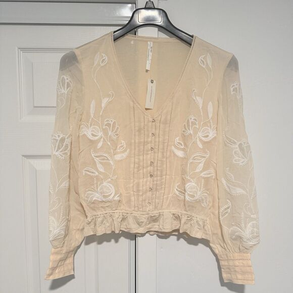 Anthropologie Tops - Anthropologie Top Women’s Embroidered Floral Button Down Creme Sz S NWT